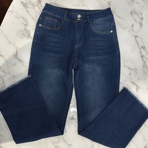 NWOT High Rise Double Button Frayed Hem Blue Jeans Size 27 / Small